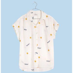 XL Madewell Short Sleeve Sun Embroidered Central White Shirt Waves Beach Cruise